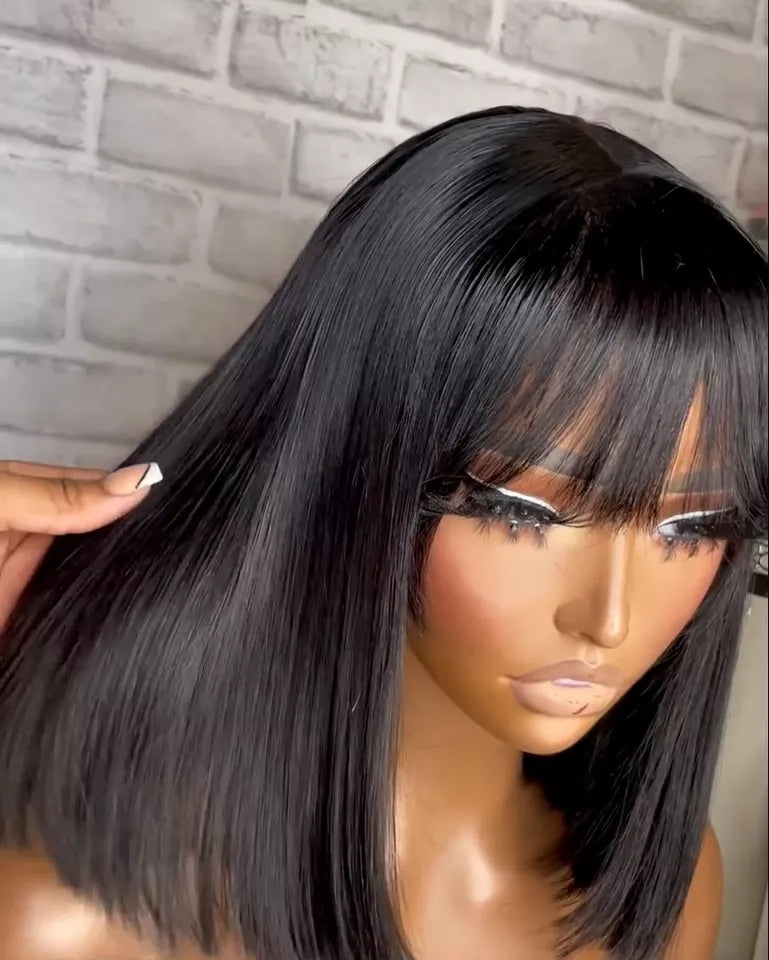 Peruca Lace Humana Lisa long bob com franja 40cm 13x4 HD - Suelen