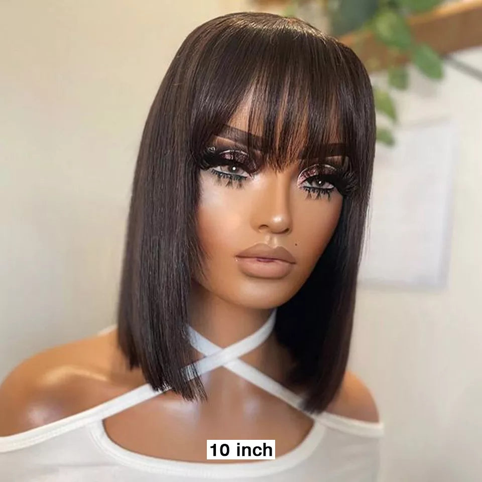 Peruca Lace Humana Lisa long bob com franja 40cm 13x4 HD - Suelen