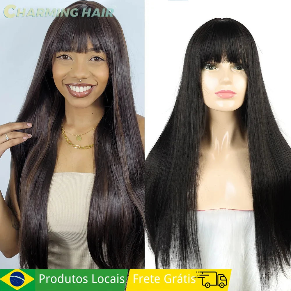 Peruca Lisa - Cabelo Fibra Orgânica Premium - 70cm - 270g
