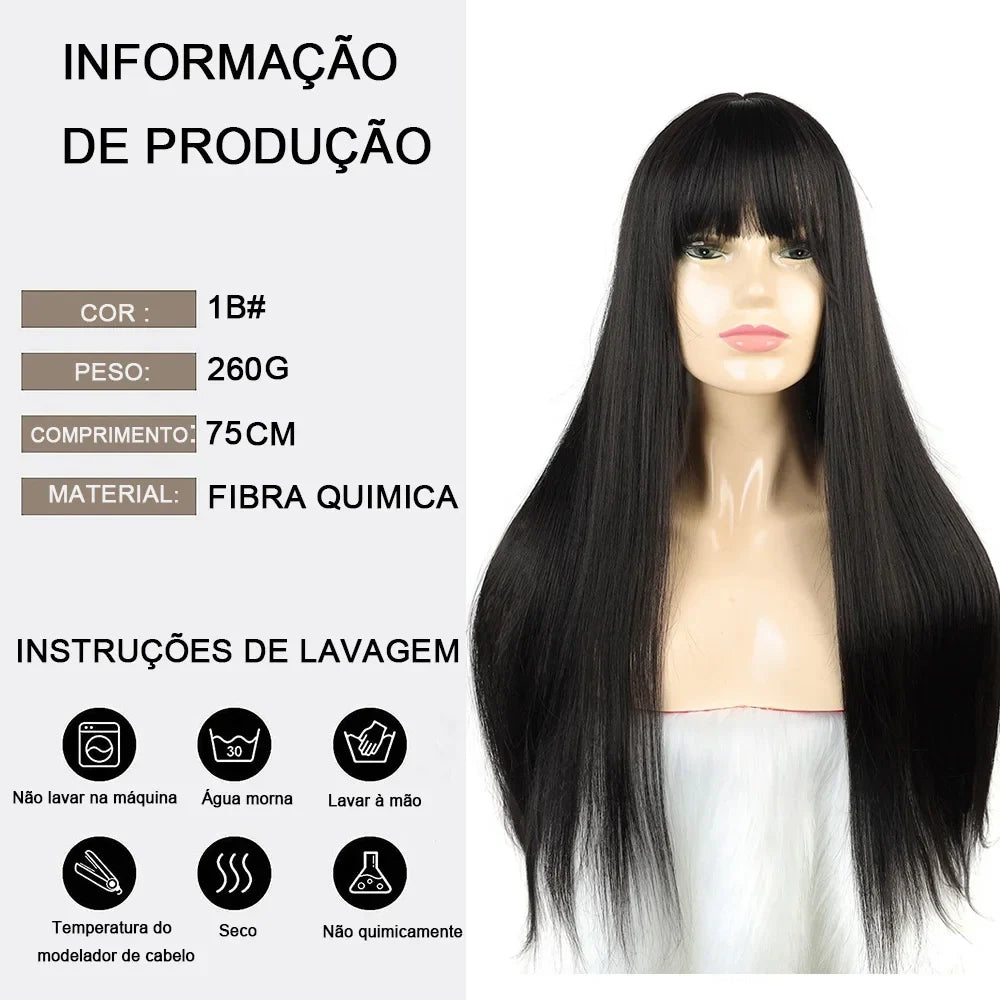 Peruca Lisa - Cabelo Fibra Orgânica Premium - 70cm - 270g