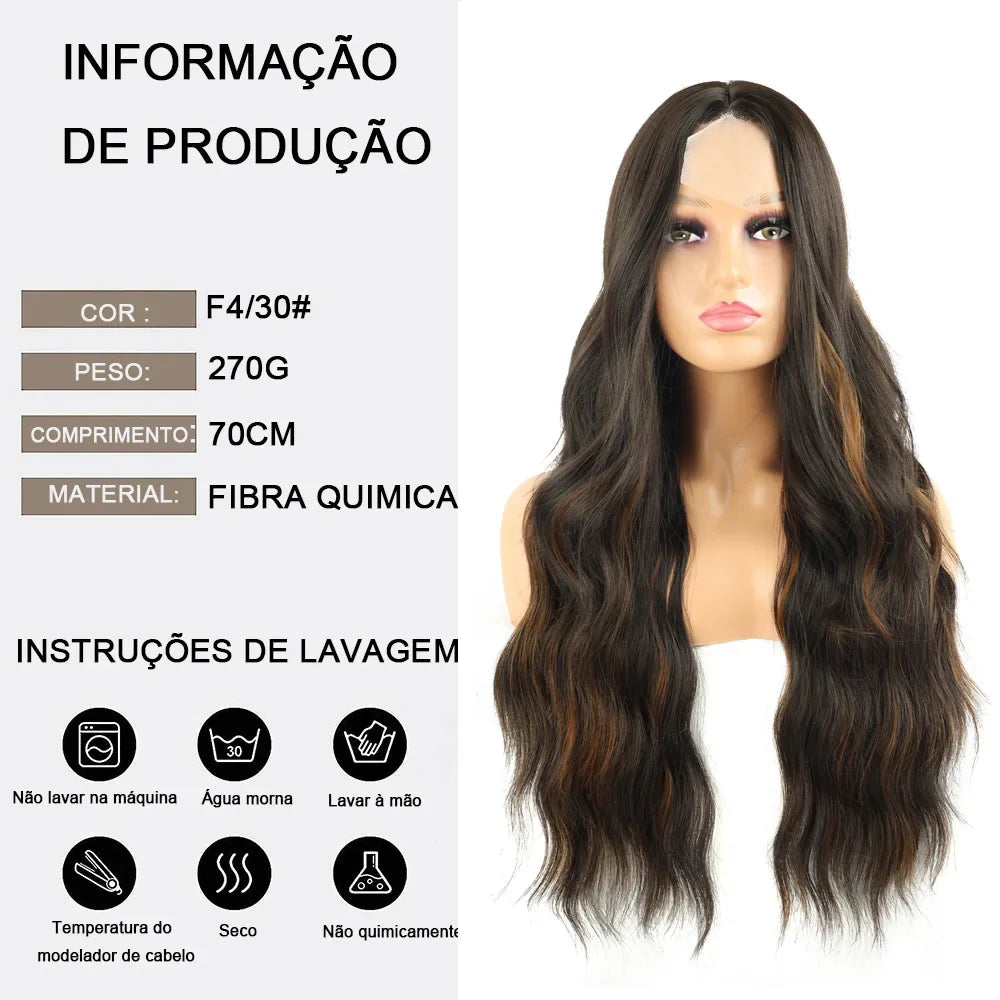 Peruca Lace Ondulada - Fibra Orgânica Premium - 70cm